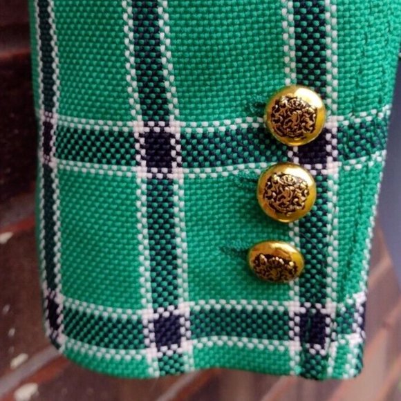 Smythe Kelly Green Plaid Puff Sleeve Blazer Cotton Size 6 - Picture 9 of 9